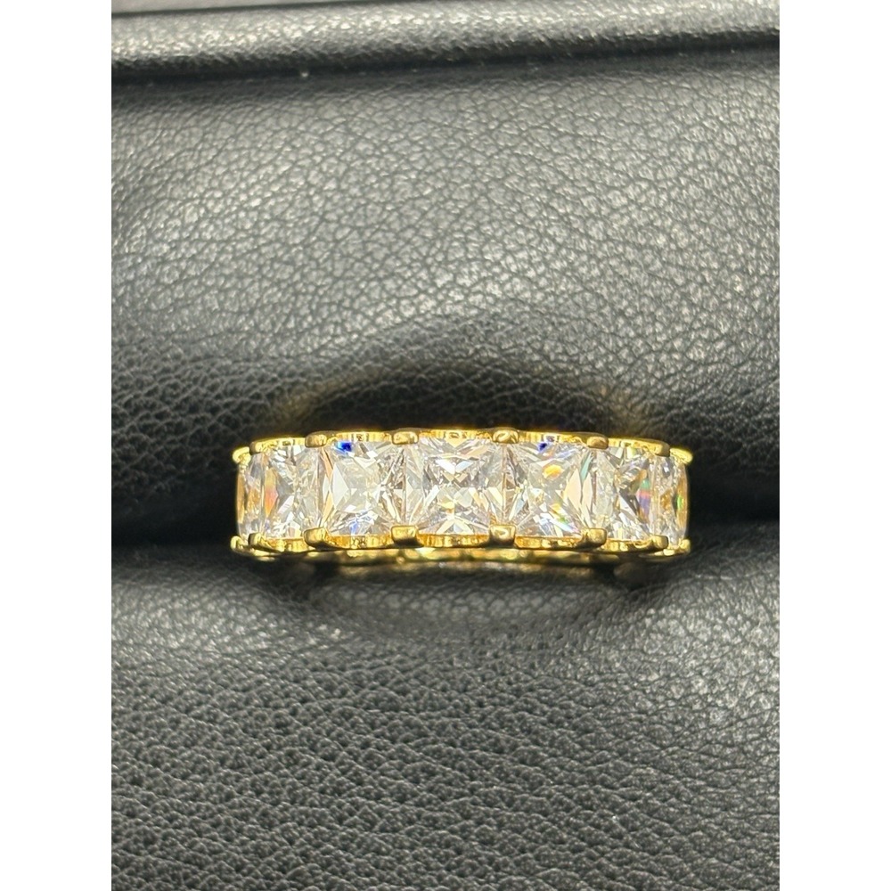 EUC JTV Square Cubic Zirconia Gold Sterling Silver 6G Eternity Ring Size 6.75 H4